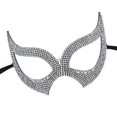 Rhinestone Cat Eye Mask Women's Clear Crystal  Royal Venetian Fetish Masquerade  • $16.99