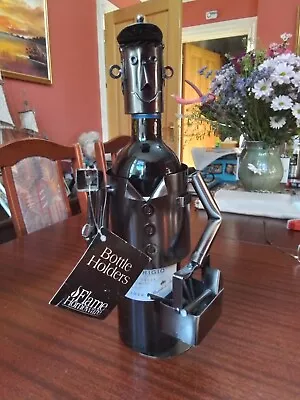 Flame Homeware Metal Novelty Wine Bottle Holder Diy Man - Nice Father's Day Gift • £14.50