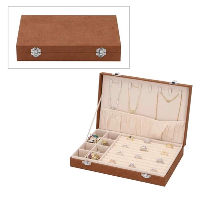£39.05 • Buy Jewelry Organizer Box Storage Brown Velvet With Anti Tarnish Lining Lock