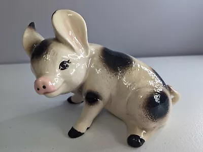 Vintage Hand Painted Ceramic Sitting Pig Figurine Textured 6”H X 8”L • $10.99