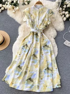Summer Women Fashion Ruffled Sleeveless Slim Floral Romantic Party Elegant Dress • $40.45