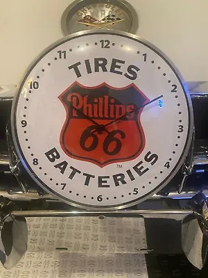 Vintage Style PHILLIPS 66 Gas And OIL Round Clock (12  INCH) NEW With GLASS FACE • $29.99