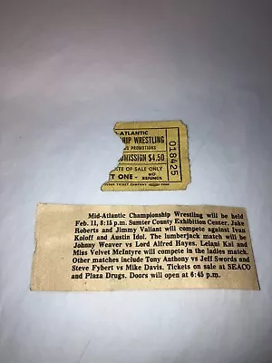 Original 1980's NWA Mid-Atlantic Wrestling Ticket Stub W/ Newspaper Clipping WWE • $29.99