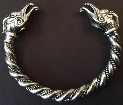 £8.95 • Buy Heavy Norse Viking Wolf Head Silver Open Bracelet Dragon Fenrir Bangle J1 UK 