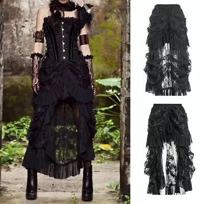 Women Retro Victorian Lace Up Steampunk Gothic Goth Punk Long Skirt Ruffle Dress • $45.17