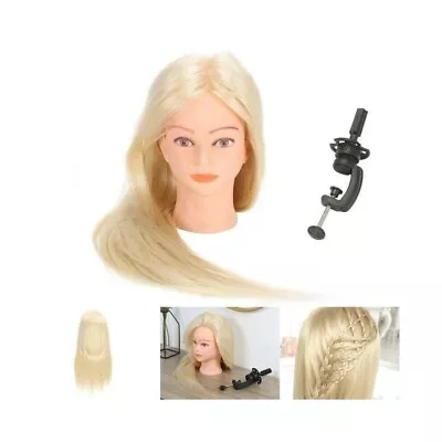 24  100% Real Hair Training Head Hairdressing Styling Mannequin Doll & Clamp UK • £14.90