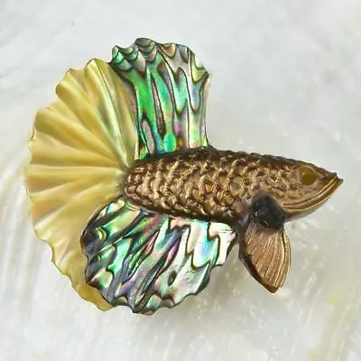 Siamese Fighting Fish Betta Iridescent Multicolor Shell Carving 3.17 G Drilled • $39.95