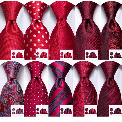 Mens Silk Ties Red Solid Paisley Striped Checks Men Tie Necktie Set Wedding • $13.99