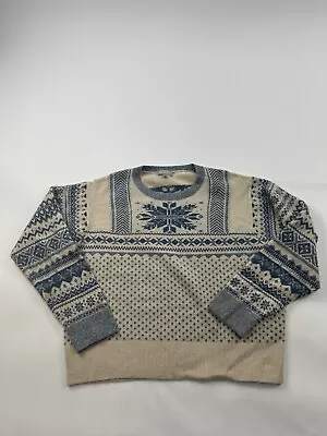 J.Crew Sweater Womens Large Fair Isle Snowflake Pullover Crew Neck Wool Alpaca • $34.83