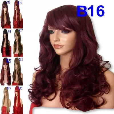 Womens Cheap Fashion Wigs Black Red Brown Blonde Long Curly Straight Wavy Wig UK • £12.99