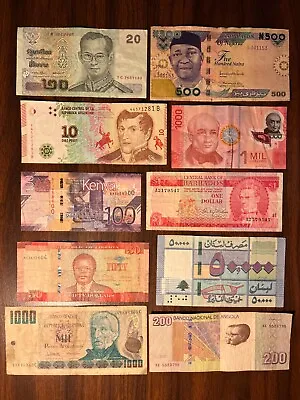 Collection Of 10 Mixed World Banknotes Circulated Currency Foreign Paper Money • $10.95