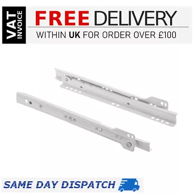  Metal Roller Bottom Fix Kitchen Drawer Runners Slides 250mm-600mm White Brown • £1.79