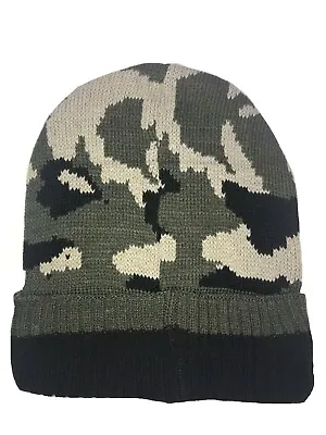 Classic Army Green Black Khaki Camo Camouflage Stocking Lined Cuffed Cap Hunting • $9.44