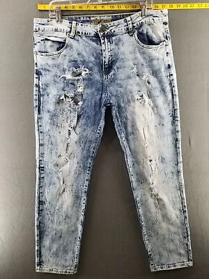 VIP Jeans Women's 15/16  High Rise Acid Wash Distressed Tapered Stretch Denim • $11.89