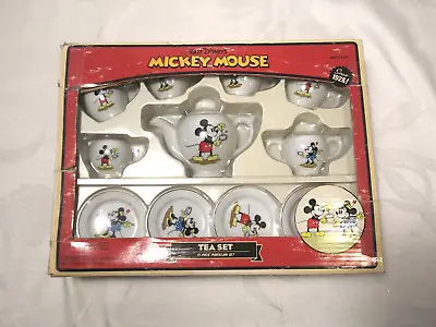 Schylling Disney Mickey Mouse Minnie PORCELAIN 13 Piece Tea Set In Box Vintage • $65