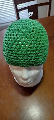 Adult Handmade Crochet Muslim GREEN Koofi Kufi Prayer Cap Hat Islam Beanie Topi • $11.99