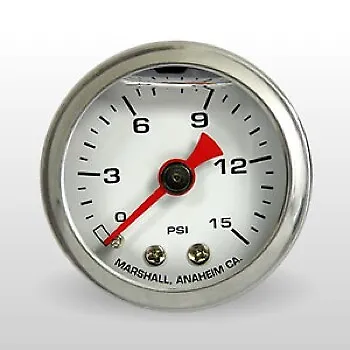 Marshall Fuel Pressure Gauge CW00015; 0-15 Psi 1-1/2  Liquid Filled White/Black • $22.89