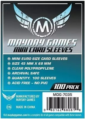 100 Mayday Games Standard Mini Euro Card Sleeves (45 MM X 68 MM) MDG7035 • £2