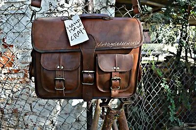 Men's Brown Handmade Briefcase Messenger Satchel Shoulder Vintage Leather Bag • $57.90