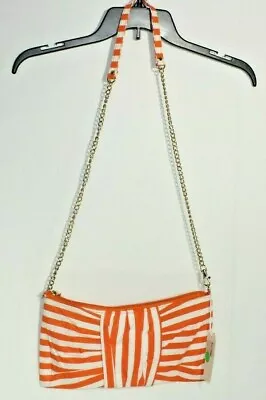 Mud Pie Bag Crossbody Fabric Clutch Orange White Mini Organizer Gold Chain Strap • $13