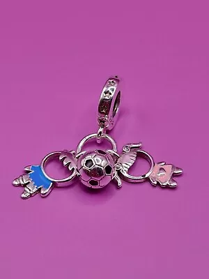 Girl & Boy Football Dangle Charm Bead For Bracelet S925 Sterling Silver • £10.99