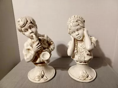 Set Of 2 1971 Universal Statuary Corp Boy And Girl Bookends Figurines Music Gift • $24