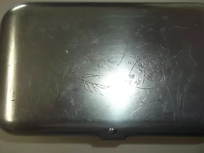 Vintage Engraved Small Aluminum 2-Sided Fishing Tackle / Fly Box • $10