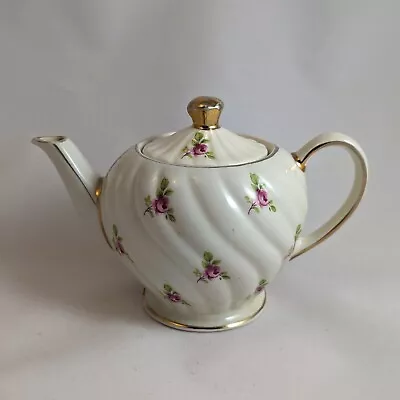 Sadler Bone China England Individual Serving Teapot Pink Roses Swirl Design • £9.50