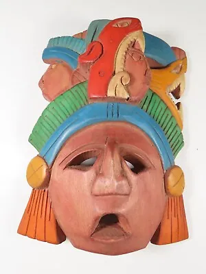 Vintage Mayan Aztec Wooden Hand Carved Hand Painted Ceremonial FACE MASK C2102 • $28.69