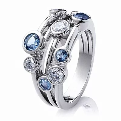 4.0Ct Round Cut Lab Created Blue Diamond Wedding Band Ring 14K White Gold Plated • $132.30
