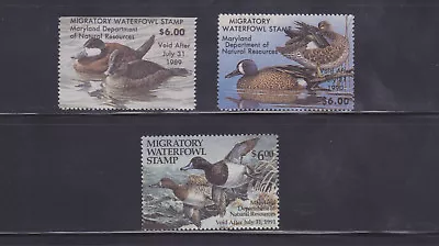 State Hunting/Fishing Revenues - MD - 1988-90 Duck Stamps - 3 Different - MNH • $19.99