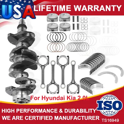 For HYUNDAI KIA 2.0L Engine Rebuild Kit Crankshaft Con Rods &Bearings &Rings Kit • $399.45