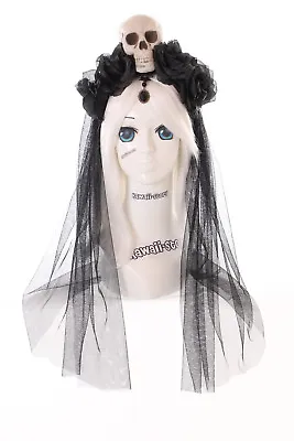 £17.03 • Buy C-27 Skull Devil Headband Vampire Headdress Black Roses Veil Gothic