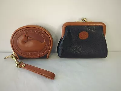 Set Of 2 Vtg Dooney & Bourke Duck Black Pebbled Leather Coin Purses Zip & Clasp • $79.98