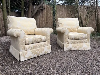 Traditional Modern Fabric Duresta Gold Scroll Arm Armchairs X 2 Feather Filled • £195