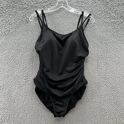 Miraclesuit One Piece Swim Women 10 Black Ruched Slimming Round Neck Support Bra • $26.53