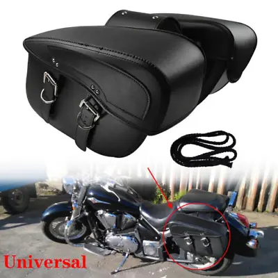 Luggage Side Saddle Bags PU Leather For Yamaha V Star XVS 650 950 1100 1300 • $124.03