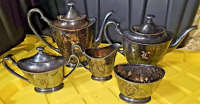 SHM & Co Silver Plate 5 Piece Coffee Tea Sugar Creamer Sheffield Reproduction • $29.99