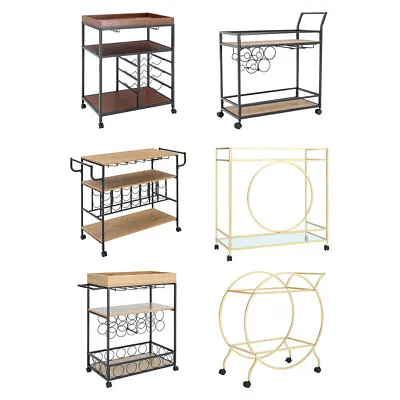 Kitchen Cart Wood/Glass Metal Alcohol Tea Wine Serving Carts Drinks Trolley Bar • £99.95