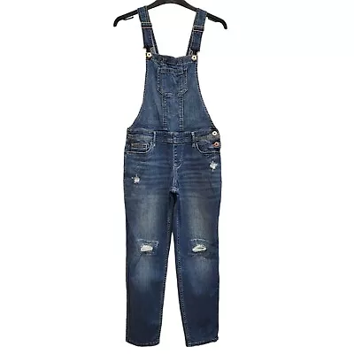 £9.99 • Buy Abercrombie Blue Tapered Denim Dungarees UK Girl's Age 13-14 Yrs W27 L27