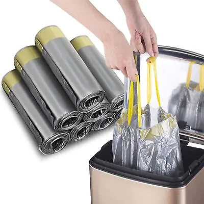 £11.20 • Buy 75 Bags Bin Liners Drawstring Clear Bin Bags Tie Handles Indoor Garbage Silver