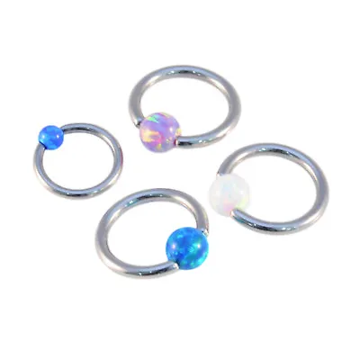 OPAL BALL BCR Captive Bead Ring Cartilage Tragus Hoop Septum Ring Surgical Steel • £2.99