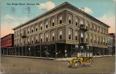 Vintage MEXICO Missouri Postcard THE RINGO HOTEL Street Scene / 1916 Cancel • $4.69