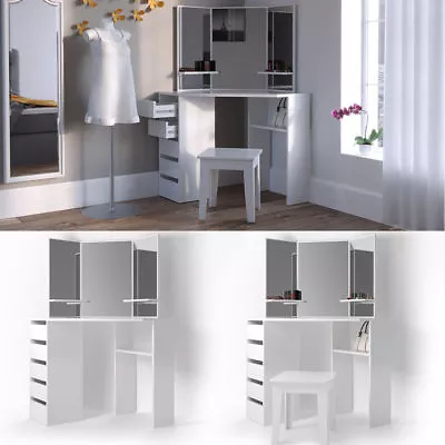 £299.99 • Buy White Corner Dressing Table Woman Make Up Unit Vanity Mirror Bedroom Dresser