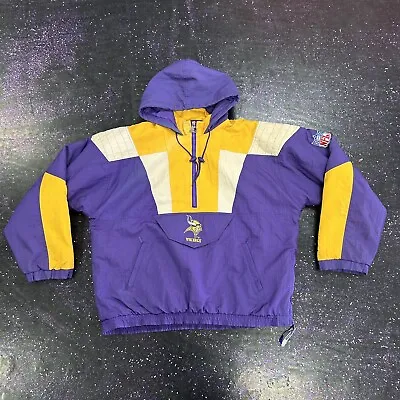 Vintage Minnesota Vikings Starter XL Hooded Puffer Jacket 1/4 Zip Pro Line • $75