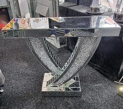 90cm Long Diamond Crushed Crystal Mirrored Console Table 90cm X 76cm X 30cm • £325