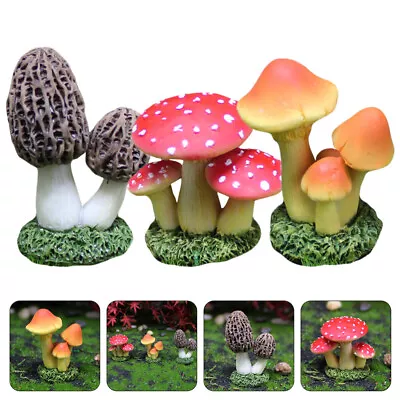  3 Pcs Mushroom Statues Miniature Decor Resin Figurines Glass Plant • $8.55