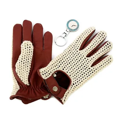 New Men's Driving Gloves Chauffeur Leather Dress Fashion Classic Vintage Cognac • £9.99