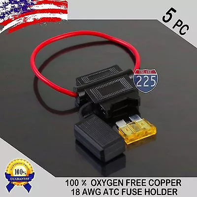 5 Pack 18 Gauge ATC In-Line Blade Fuse Holder 100% OFC Copper Wire + 1A - 40A • $8.95