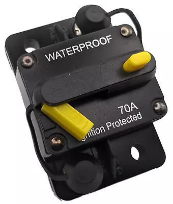 70 Amp Waterproof Yellow Circuit Breaker Auto/Marine/Solar 12-48V DC Manual Rese • $10.99
